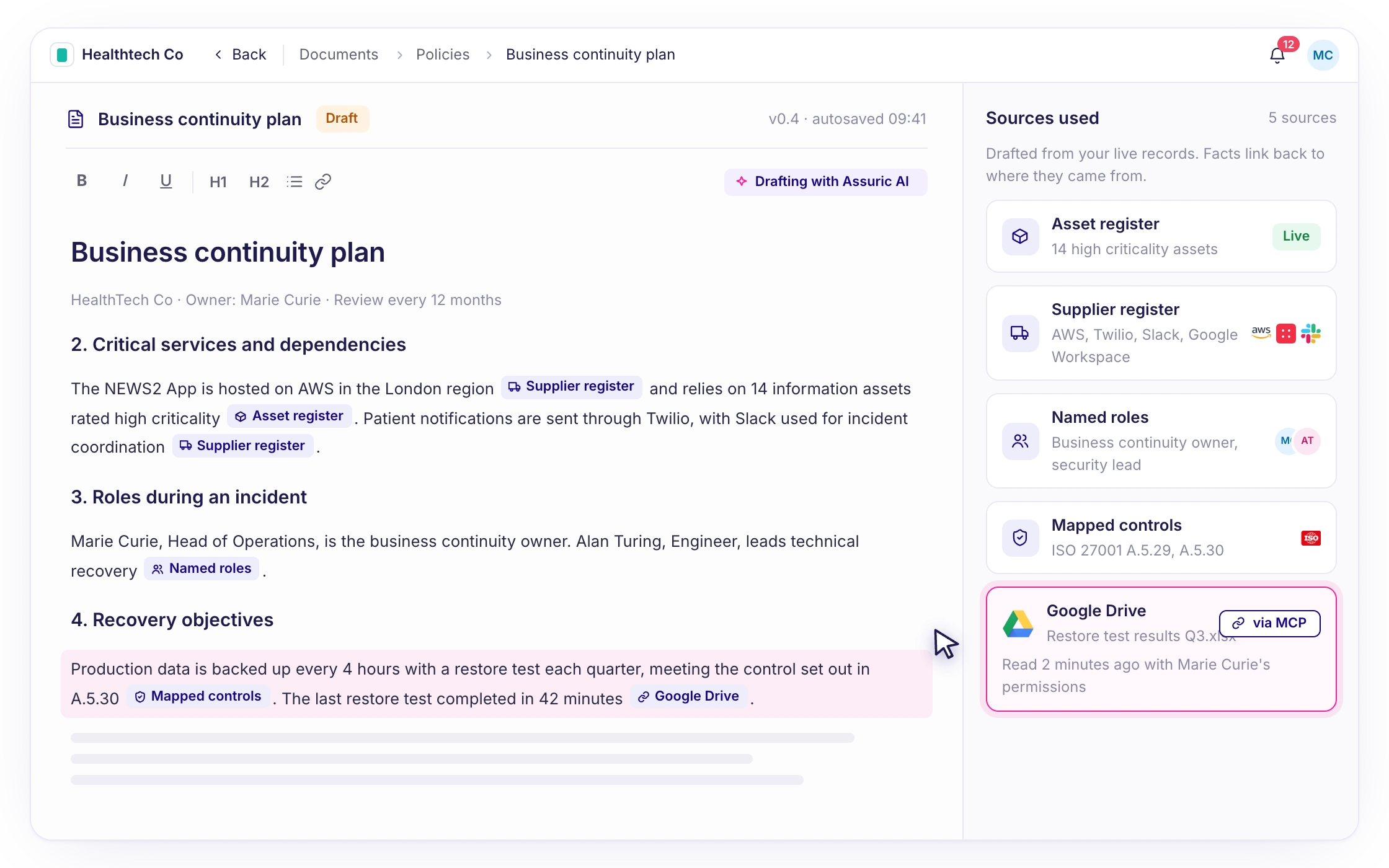 F001: Draft and update with AI that knows your context