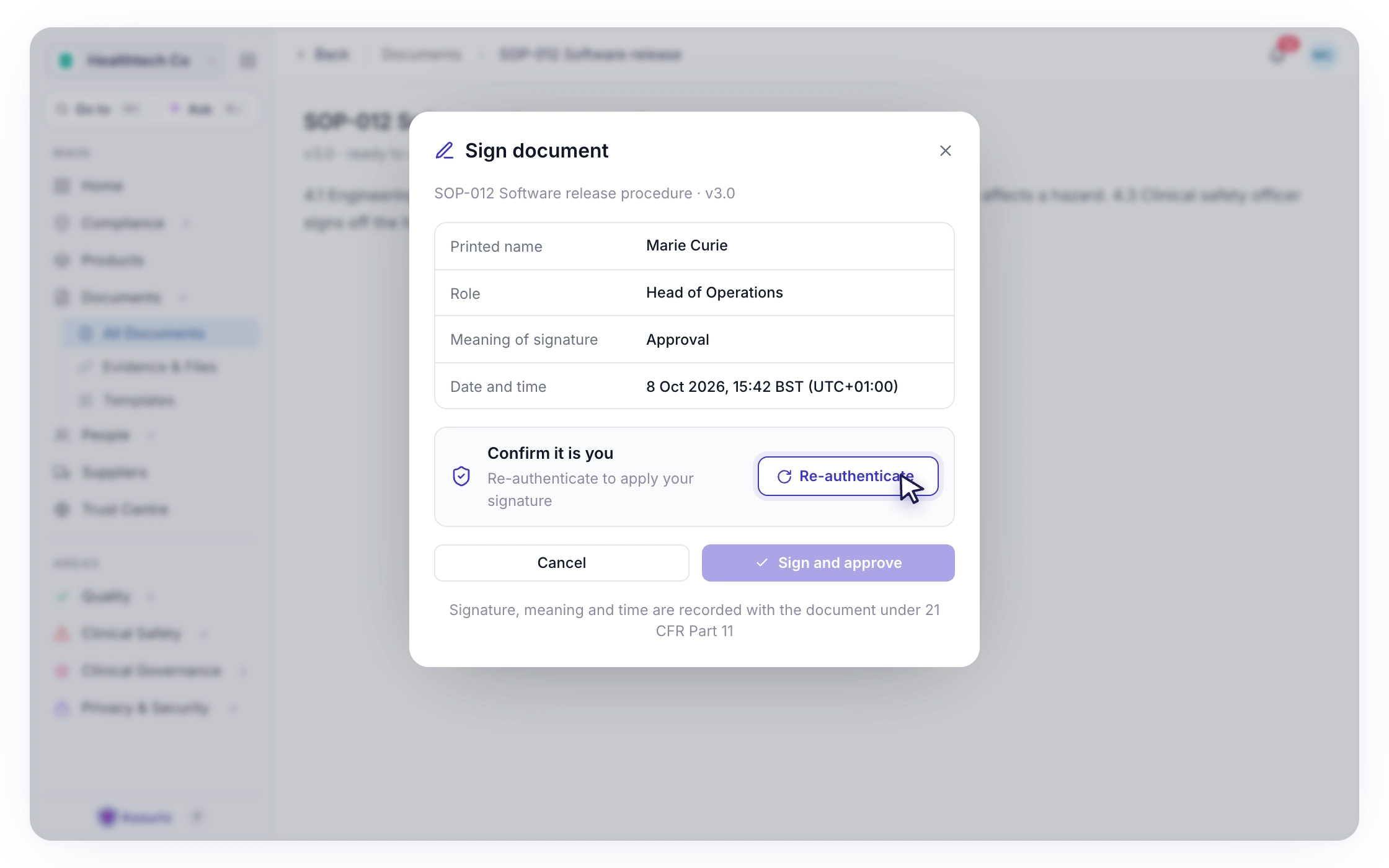 F049: 21 CFR Part 11 compliant e-signatures