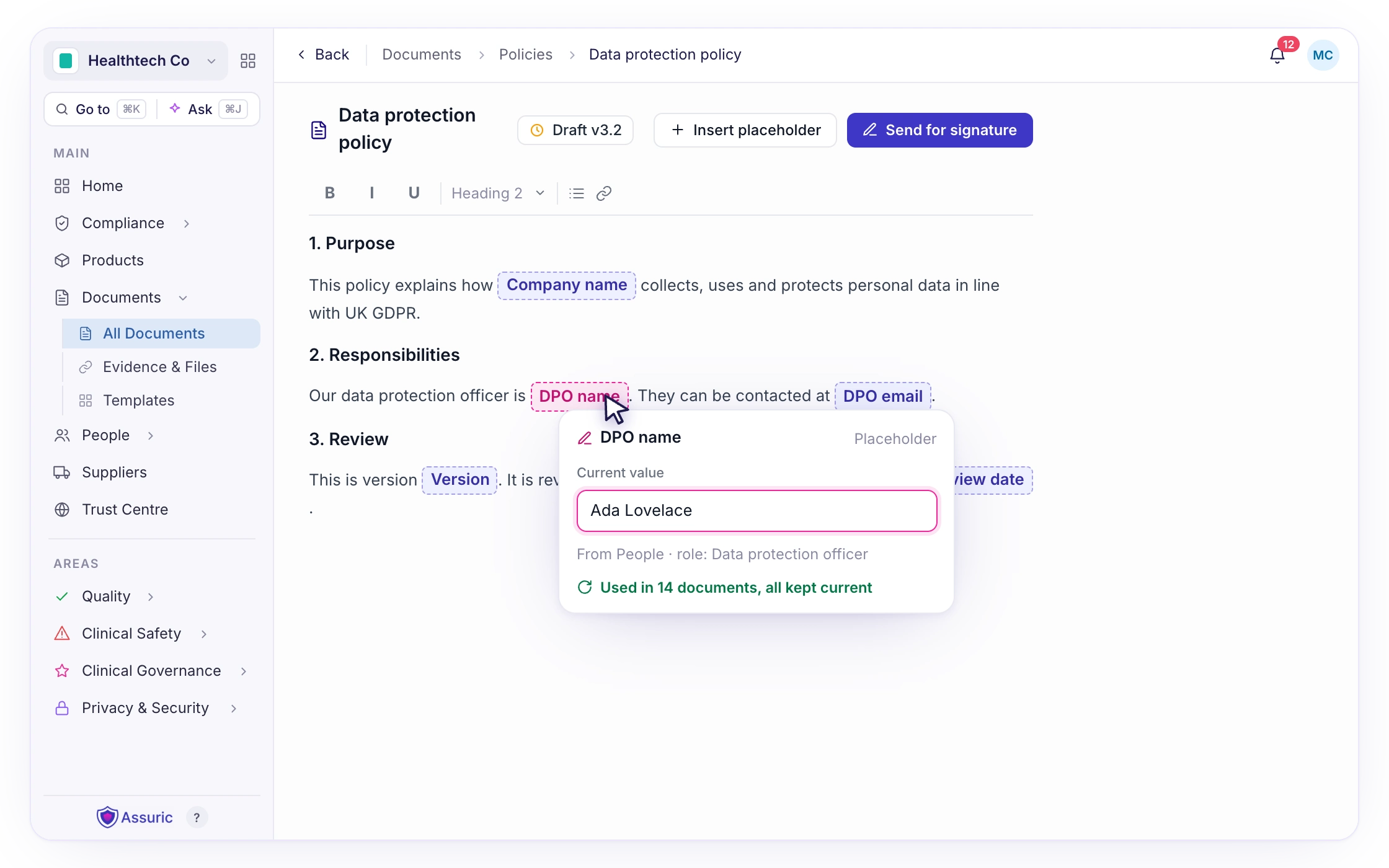 F117: Live placeholders that keep every document current