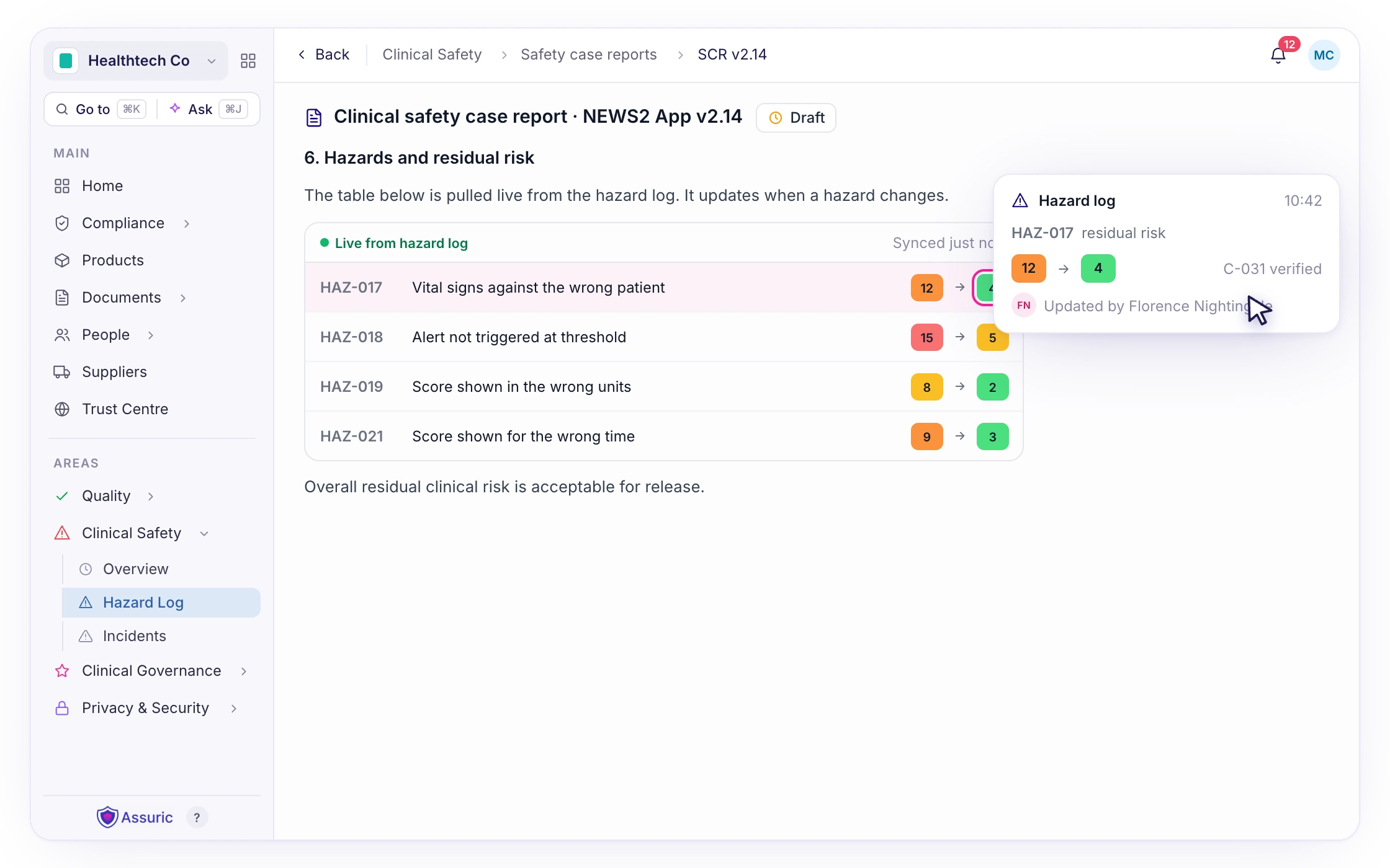 F133: Live hazard log data, no copy and paste